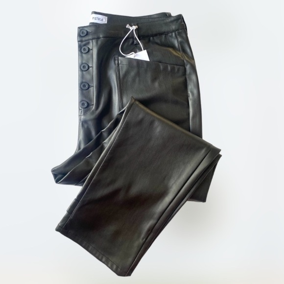 Pistola sz 18W Black Faux Leather Straight Leg High Waist Cropped Pants - Picture 3 of 12